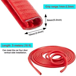 auto mt RED Car Door Beading Trim Rubber Strip Seal Protector 16ft/5m Door Edge Guard Turbo Charger image 3