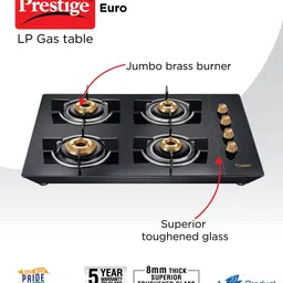 prestige EURO with 8mm Superior Toughened Brass Glass Manual Hob image 2