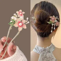 blubby Flower Metal Hair Stick for Bun Hairpin U Shaped Juda Sticks for Women Girls Bun Stick-picture-15