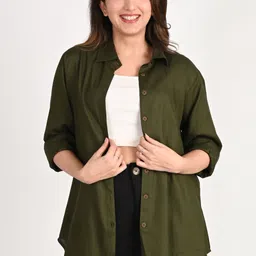 the trending company Women Oversized Fit Solid Spread Collar Casual Shirt-picture-23