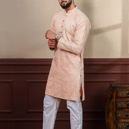 koshin Men Embroidered Khadi Silk Straight Kurta image 3