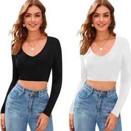 dream beauty fashion Pack of 2 Casual Regular Sleeves Solid Women White Top-picture-42