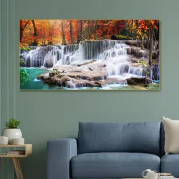 nestroots Gold Canvas Framed Autumn Cascade Nature's Vibrant Symphony Wall Painting(18X36 Inch)-picture-18