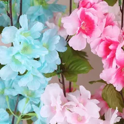 nimkar's 2 Lines Artificial Cherry Blossom Rattan Flowers Wall Hanging Decorative Blue Cherry Blossom Artificial Flower image 3