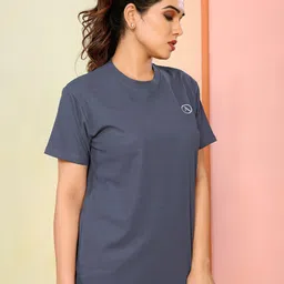 moda rapido Women Solid Round Neck Polyester Grey T-Shirt image 2