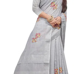 alagini Embroidered, Floral Print Bollywood Cotton Linen, Pure Cotton Saree image 3