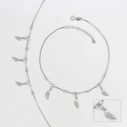 giva 925 Sterling Silver Zircon Leaf AnkletAdjustable(Single) Sterling Silver Toe Anklet image 4