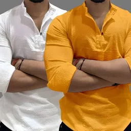 combraided Pack of 2 Men Solid Cotton Blend Straight Kurta image 2