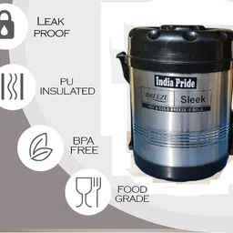 india pride Steel Sleek 3 Hot Tiffin, 3 Containers- 350 ml each box 3 Containers Lunch Box image 3