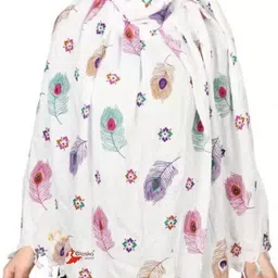 fasionzonn Printed Cotton Blend Women White Bluetooth Scarf, Fancy Scarf, Scarf, Stole, Faux Turtleneck Neck Cover-picture-18