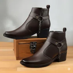 yuvrato baxi Men 5-6cm Heel Height Increasing, Chain Design Brown Casual Formal Ankle Boot Boots For Men-picture-20