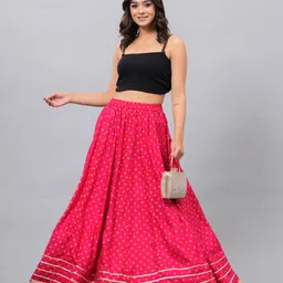 maquien Women Printed Flared Red Skirt image 3