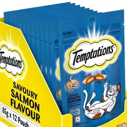 pedigree Temptations Cat Treat, Savoury Salmon Flavour - 12 X 85 g, For Adult, Chunk Salmon Cat Treat image 1