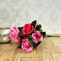 whandly Artificial Pink Rose Bunch For Home Décor, Fake Flower For Desk Home Décor Item Pink Rose Artificial Flower image 2