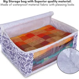 NFI essentials Set of 6 Printed Saree Cover with Zip, Cloth Storage Organizer Box for Wardrobe Polyester Laundry Bag image 5