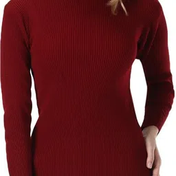 gulika Women Solid High Neck Maroon Sweater-picture-21
