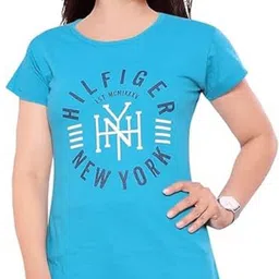 vax vax Women Graphic Print Round Neck Polycotton Blue T-Shirt image 2