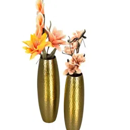 royaloak Gold Metal Hammered Flower Vases Set of 1-picture-33