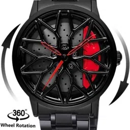 realbuff Analog Watch - For Men Men Car Wheel Watch With Spinning Car Rim Hub Design Analong Watch For Men Red image 2