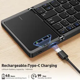microware Foldable Bluetooth Keyboard with Touchpad, Tri-Folding Wireless Mini Keyboard Wireless, Wired USB Handheld Multi-device Keyboard Compatible with Laptop, iPad, Tablet image 5