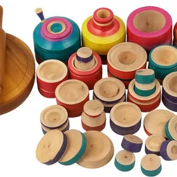 lokestore 32 Pieces kids kitchen wooden set-picture-31