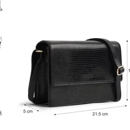fastrack Black Women Sling Bag Lizard Texture image 4