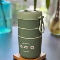 better buy 8721 TeDeMEI Insulated steel Hot & cold 3 Containers Lunch Box image 1