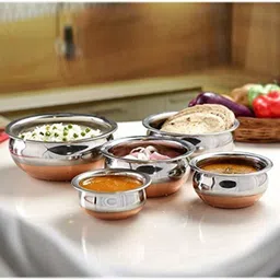 nirvika Stainless Steel Serving Bowl 5Pcs steel bowl set Handi Kitchenware New Fancy Venachetty Stainless Steel Handi Sets copper Handi Copper Bottom handi with lid Pots Pans 5 Piece Steel Handi Set Cookware Sets (5handi+5lid 10pcs set) Stainless steel Cook and serve 10 piece Gift set Combo Set Biryani Pots (Stainless Steel, Copper, 5 Piece Handi,5 Pcs Lid, Non Stick, Without Induction Bottom)(Size: Handi 1.600 L, 1.250 L, 0.850 L, 0.650 L, 0.400 L)(Venna Chetty) image 4