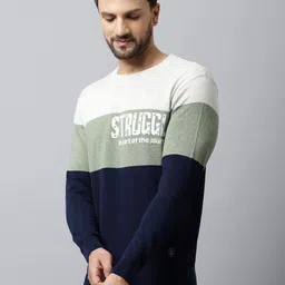 cantabil Men Colorblock Round Neck Blue Sweater image 3