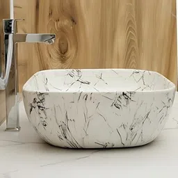 vr ceramic 18*13*5 inch white design counter top wash basin LC-1002 Ceramic Basin for bathroom table top(white black vens (Glossy Finish ) Table Top Basin image 3