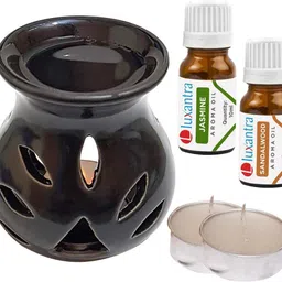 luxantra Sandalwood Tlight Ceramic Air Freshener Black, Jasmine Diffuser Set image 2