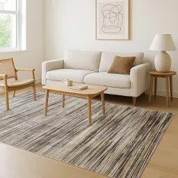 obsessions Brown and Cream Abstract 4x6 Feet Machine Made Carpet image 1