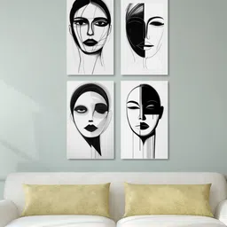 nestroots Portrait Set of 4 Canvas Wall Painting White Frame image 1