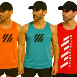 harshtrendz Pack of 3 Pack of 3 Men’s Gym Sando Pack of 3– Printed Polyester Sleeveless Vest Men Vest Men Vest image 1