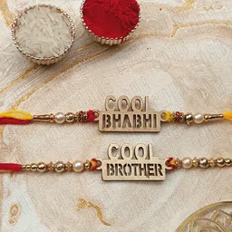 ud hub Bhaiya Bhabhi Rakhi-9110 Kundan, Pearl Rakhi Set-picture-18