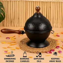 giftwa Loban Dani / Dhoop Dani Burner for Home, Office, Temple Puja | Round Iron Incense Holder image 3