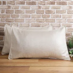 Cream Solid 210TC Jute 17 x 27 Inches Pillow Covers (Set of 2) by The Conversion image 1