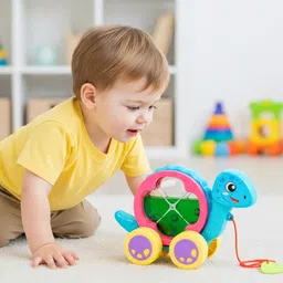 uatoys Cute Turtle Pull-Along Toy for Babies | Rolling Animal Toy for Toddlers image 3