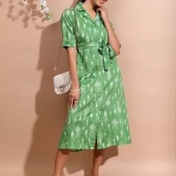 vishudh new Women Blouson Green, White Midi/Calf Length Dress-picture-21