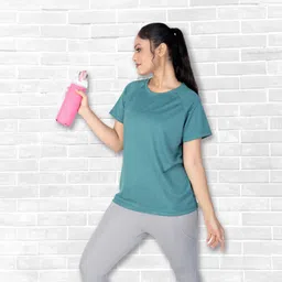 myo2 Women Printed Round Neck Polyester Light Green T-Shirt image 3