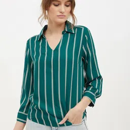 harpa Casual Regular Sleeves Striped Women Green Top-picture-20