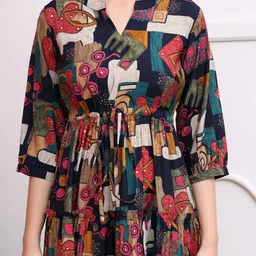 metronaut Women Fit and Flare Multicolor Below Knee Dress image 3