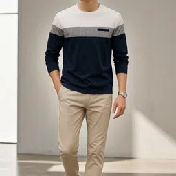 teezler Men Printed Round Neck Cotton Blend Navy Blue T-Shirt image 4