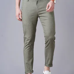 british club Men Slim Fit Green Linen Blend Trousers-picture-13