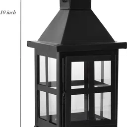 houzzplus Decorative Iron Lantern , Candle Stand For Home & Decor , T-light Stand Small Black Iron Table Lantern image 3
