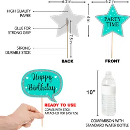 zyozi 24 pcs Teal Blue Happy Birthday Photo ooth PropsDecorations for Adults Birthday Photo Booth Board image 3