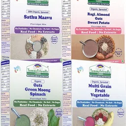tummyfriendly foods USDA Organic Certified Stage3 Sprouted Porridge Mixes Combo - 4 Packs With Oats | Organic Baby Food for 8 Months Old Baby |4 Packs, 200g Each Cereal-picture-36