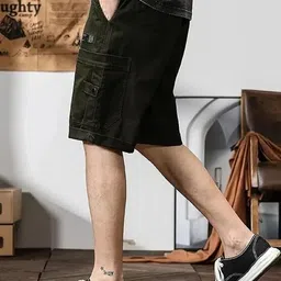 pitzz Solid Men Dark Green Cargo Shorts image 3
