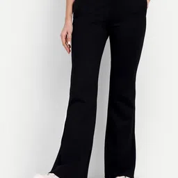 broadstar Women Flared Black Lycra Blend Trousers-picture-17