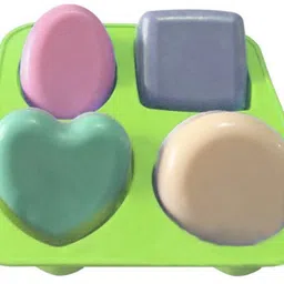 grih soukhya 4 Slots Multishape(Heart, Square, Oval, Round) Silicone Mould For Soap, Ice tray Green Silicone Ice Cube Tray image 5